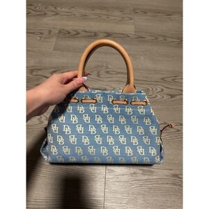 Dooney & Bourke Blue Denim DB Logo Drawstring Satchel Handbag Purse Women's